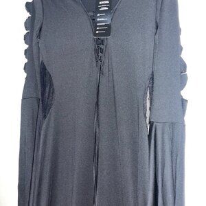 Black Lace-Up Long Sleeve Dress